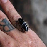 Vintage Sterling Black and White Glass Ring 7.5