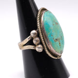 Vintage Sterling Turquoise Split Shank Ring 8
