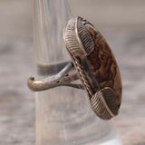 Vintage Sterling Jasper Feather Ring 7