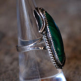 Vintage Sterling Malachite Feather Ring 7.5