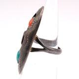 Vintage Sterling Turquoise and Coral Shadowbox Ring 3.75