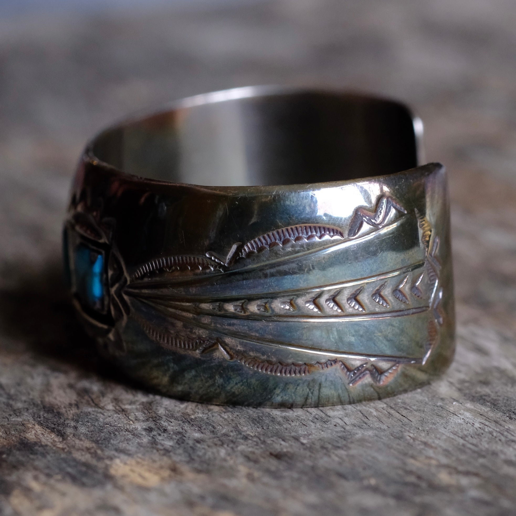 Vintage Sterling 3-Stone Turquoise Stamped Cuff Bracelet