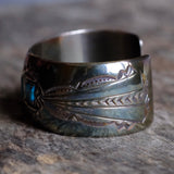 Vintage Sterling 3-Stone Turquoise Stamped Cuff Bracelet