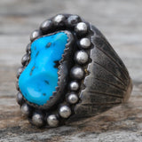 Vintage Sterling Turquoise Ribbed Band Ring 11.75