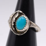 Vintage Sterling Turquoise Feather Ring 5.25