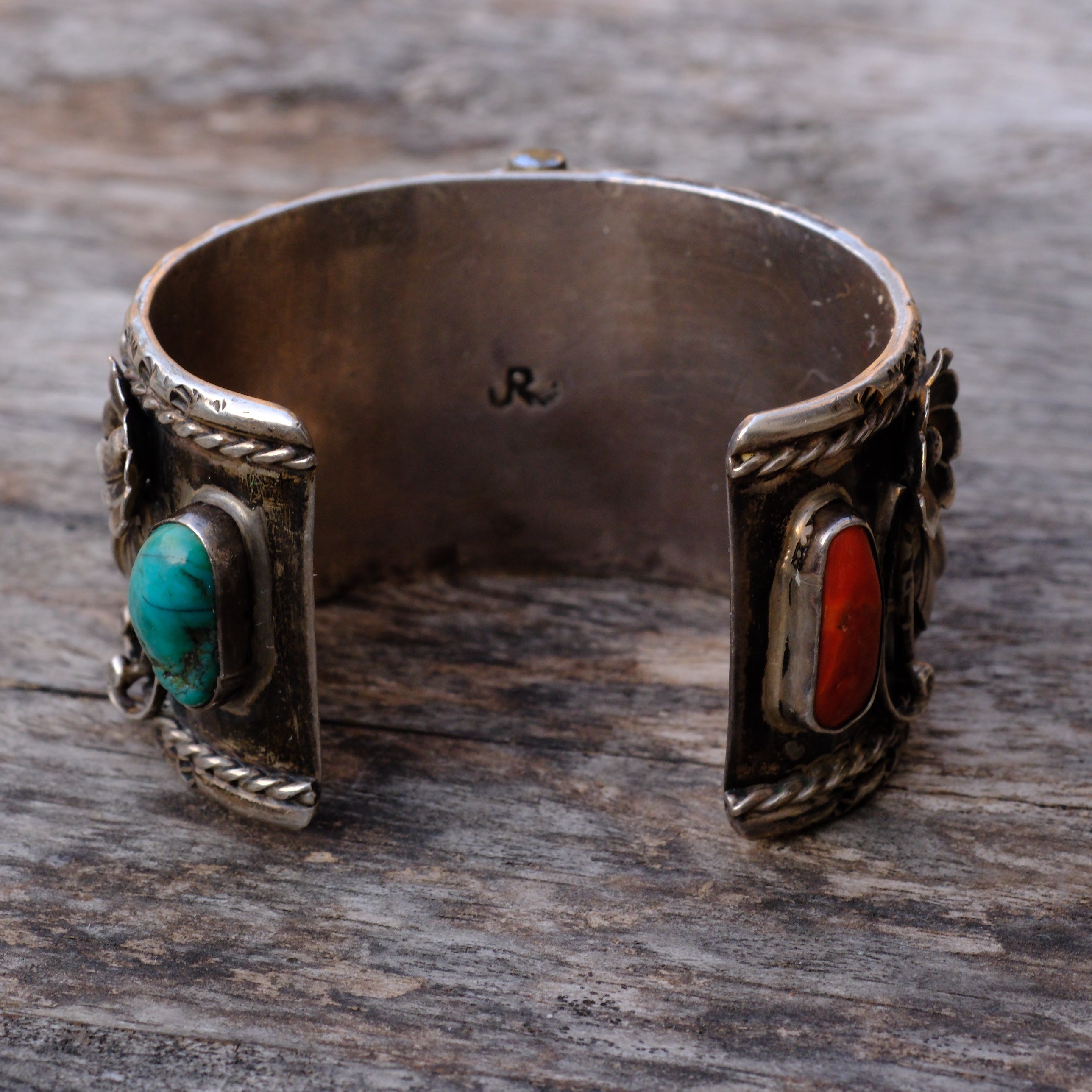 Heavy Vintage Sterling Turquoise and Coral  Cuff Watch Cuff Bracelet