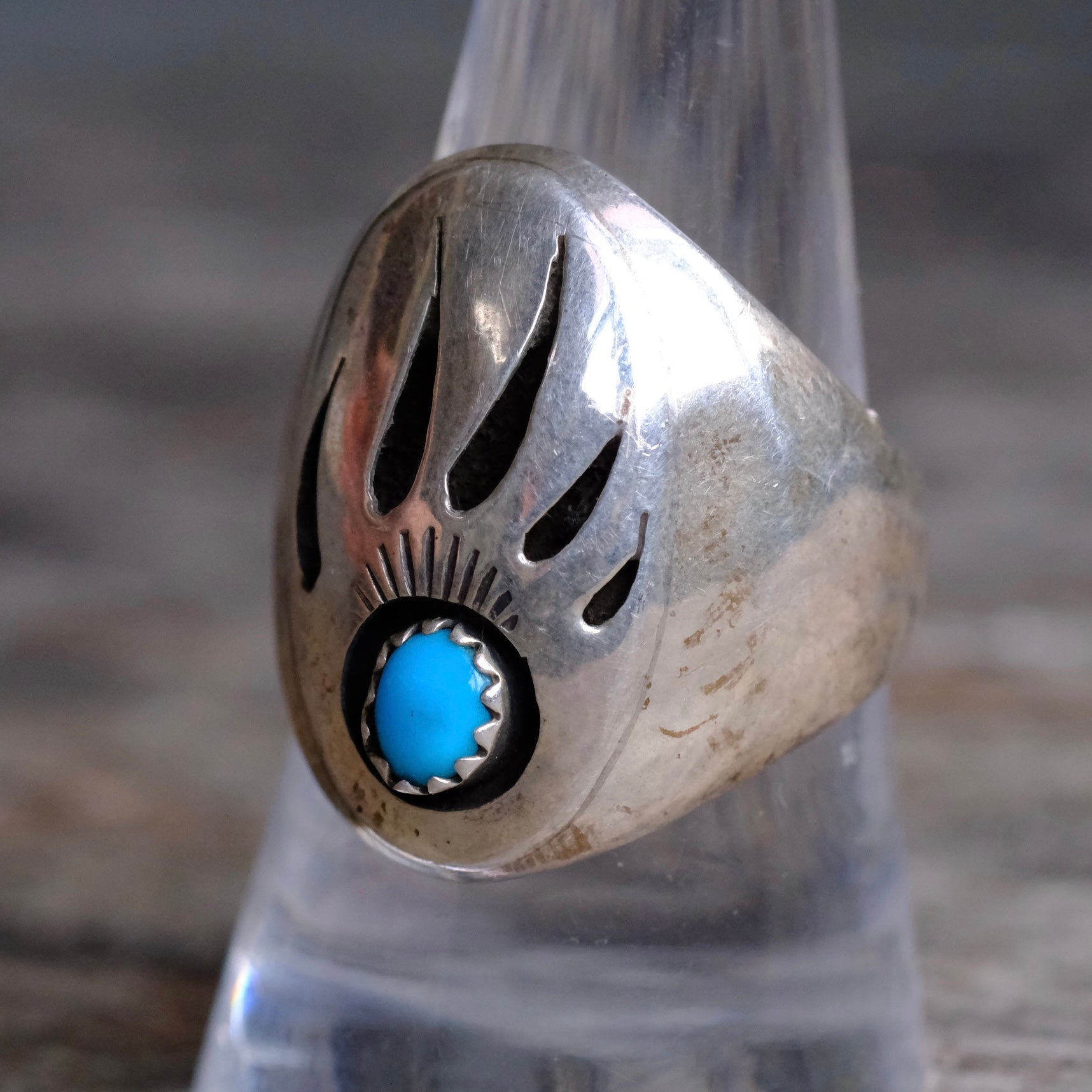 Vintage Sterling Turquoise Bear Paw Ring 9