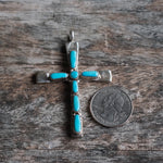 Vintage Sterling 7-Stone Turquoise Cross Necklace