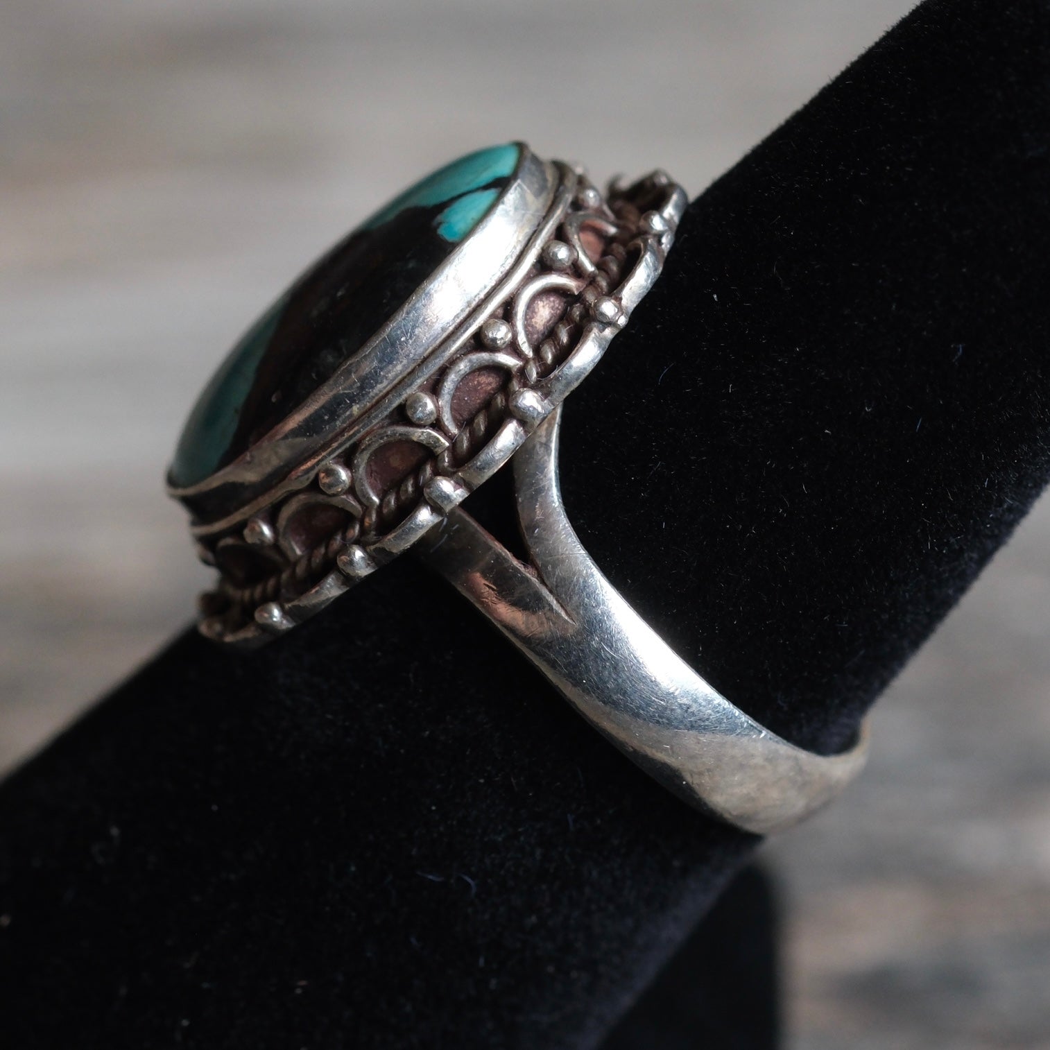 Vintage Sterling Turquoise Florette Ring 6.25