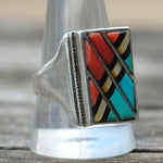 Vintage Sterling Multistone Inlay Ring 10.75
