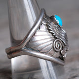 Vintage Sterling Turquoise Eagle Ring 11.75