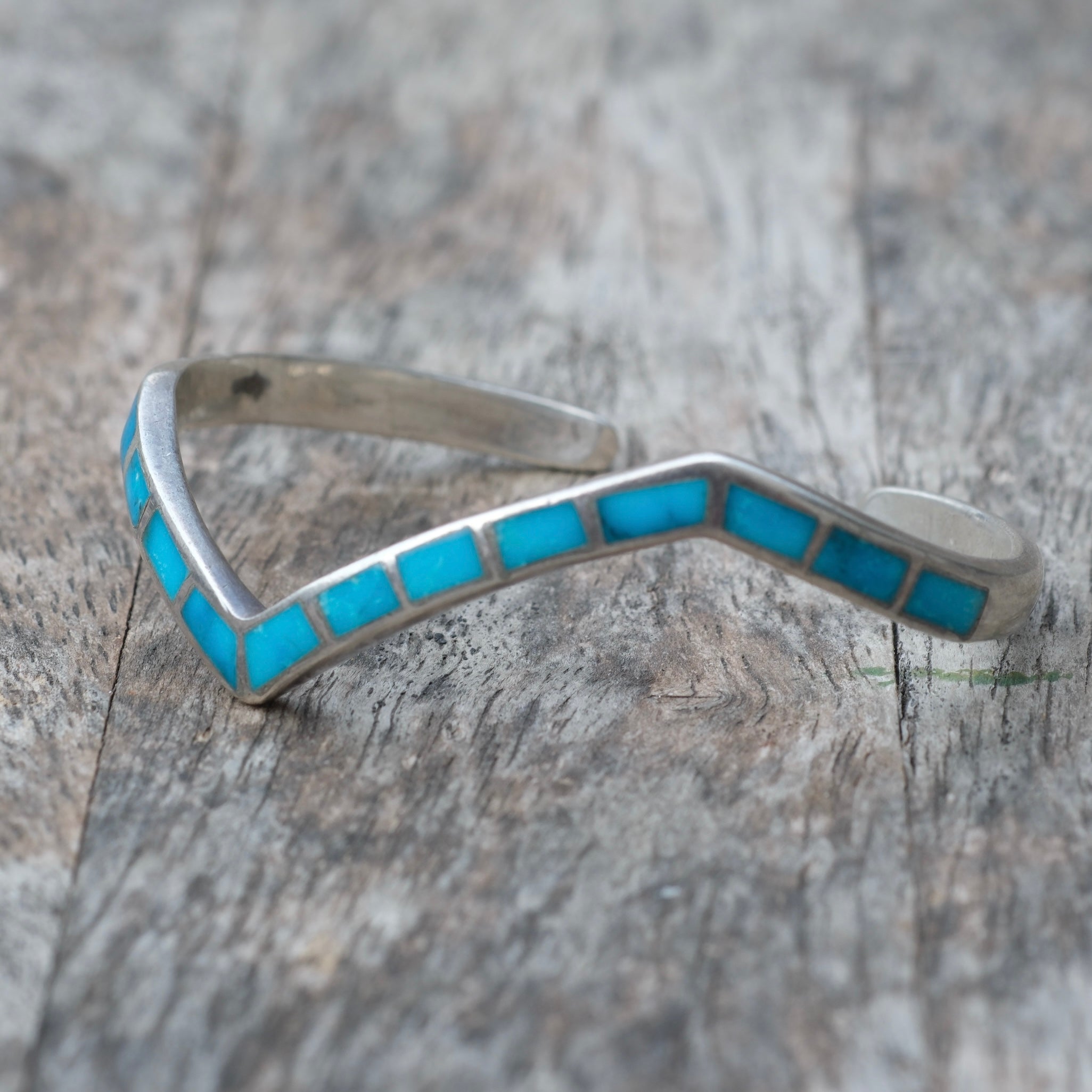 Vintage Sterling Turquoise Inlay Panel Cuff Bracelet