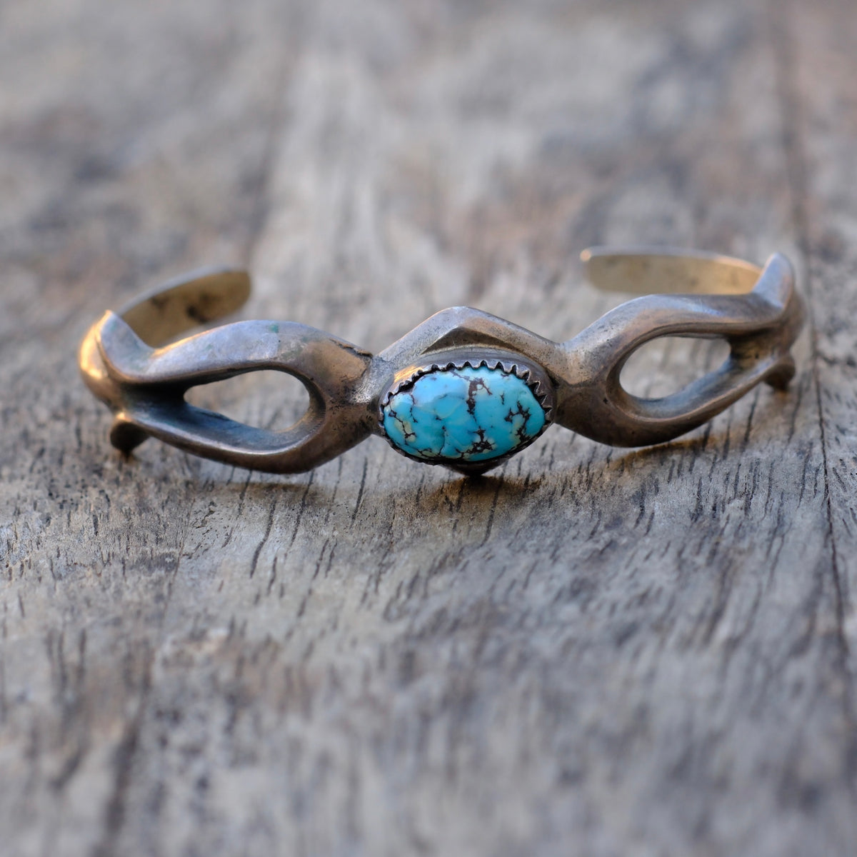 Vintage Sterling Turquoise Sand Cast Cuff Bracelet