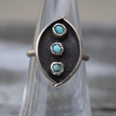 Vintage Sterling 3-Stone Turquoise Ring 5.25