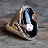 Vintage Sterling Effie C Zuni Onyx Snake Ring 9.5
