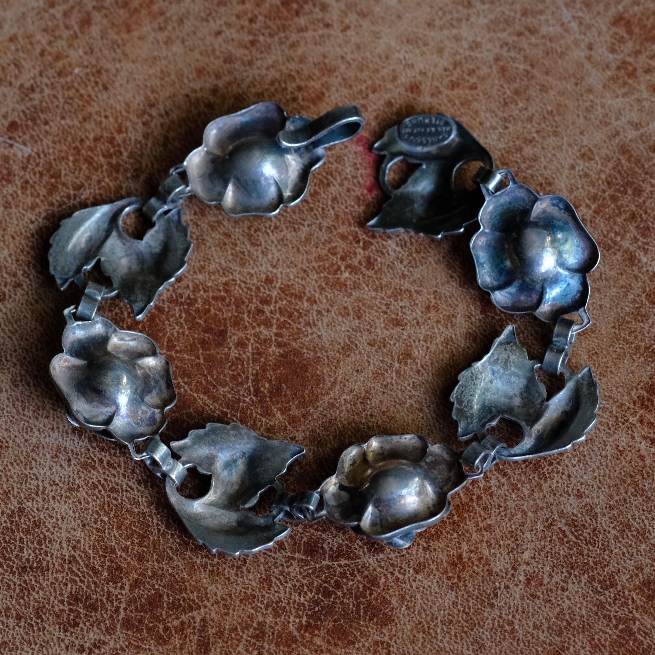 Vintage Sterling Silver Rose Link Bracelet