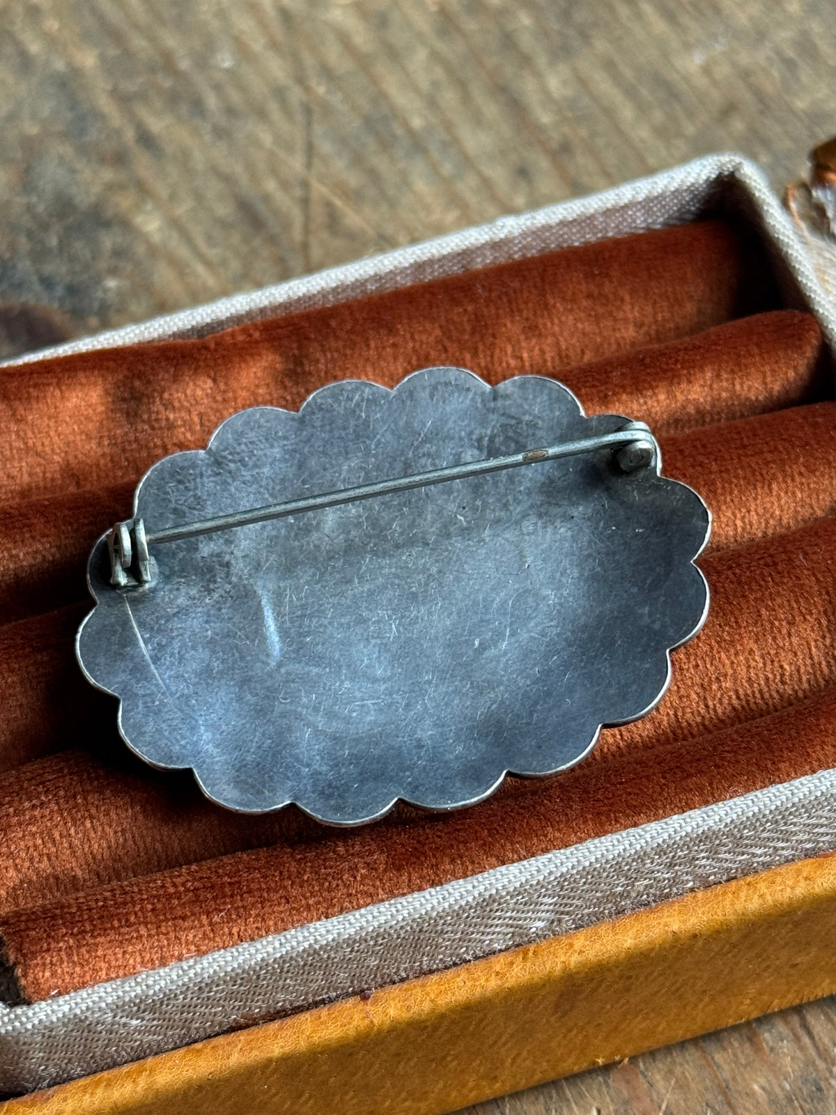 Vintage Sterling Silver Turquoise Stamped Concho Pin