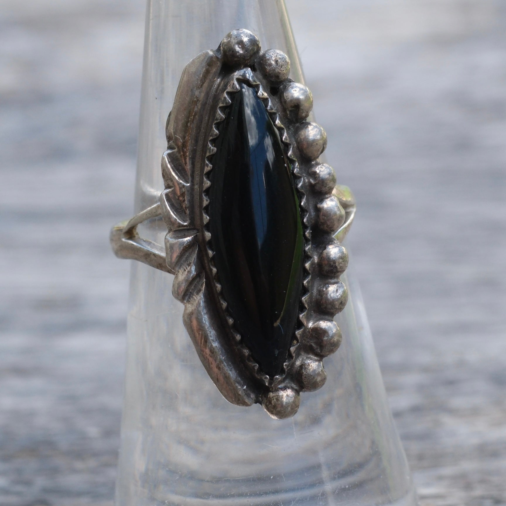 Vintage Sterling Onyx Ring 5.5
