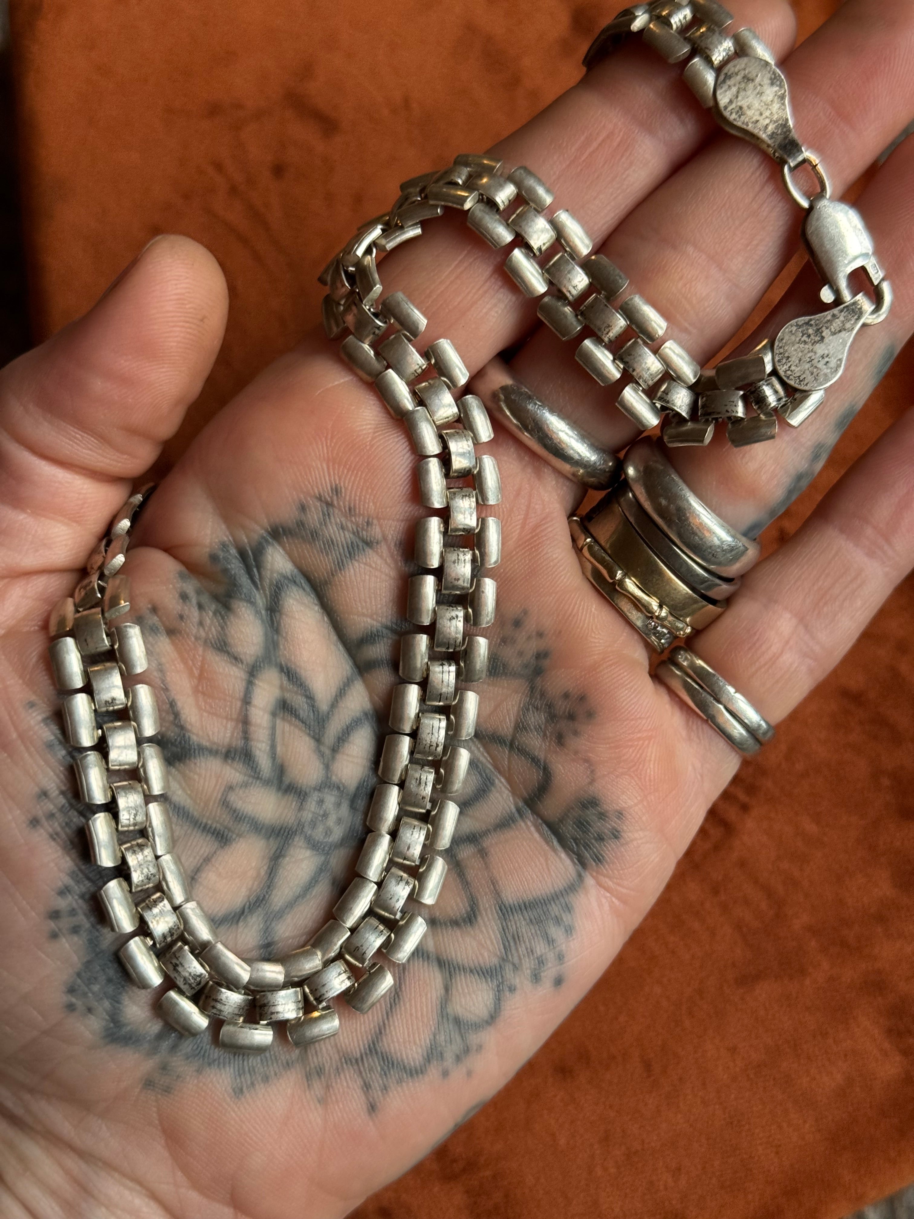 Vintage Sterling Silver 18” Flat Link Chain