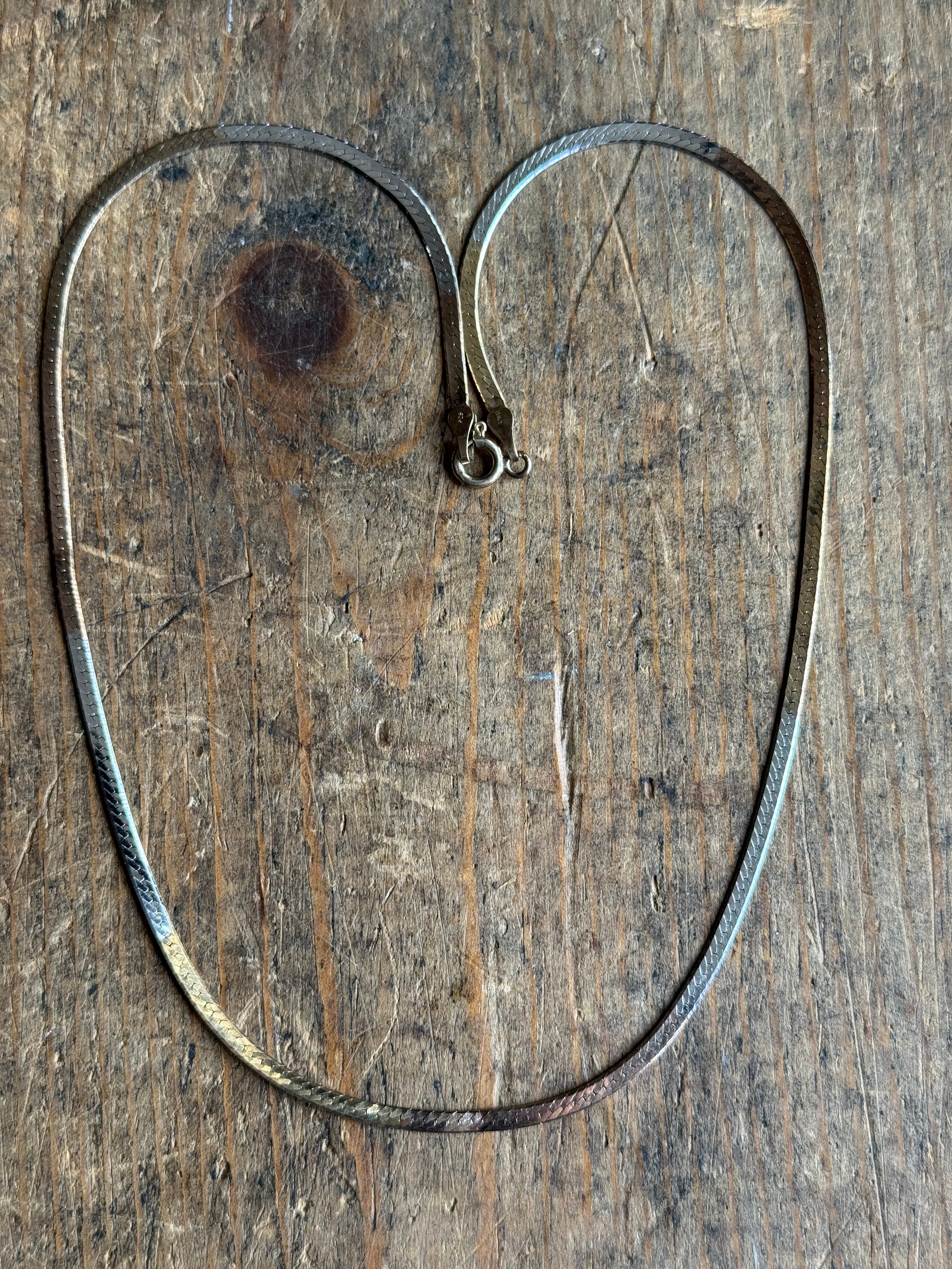 Vintage Sterling Silver 15” Two Tone Herringbone Chain