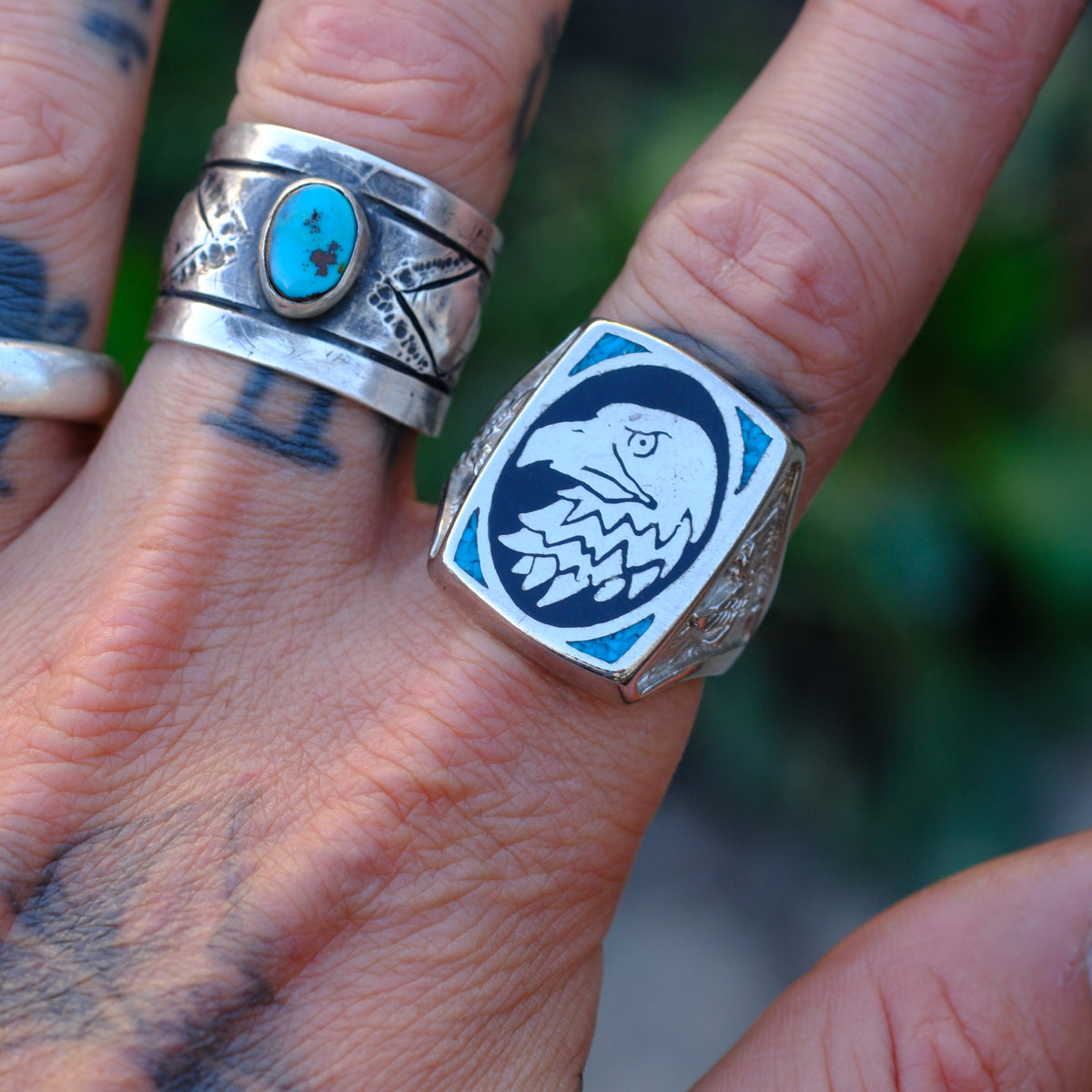 Vintage White Bronze Eagle Ring 11.75