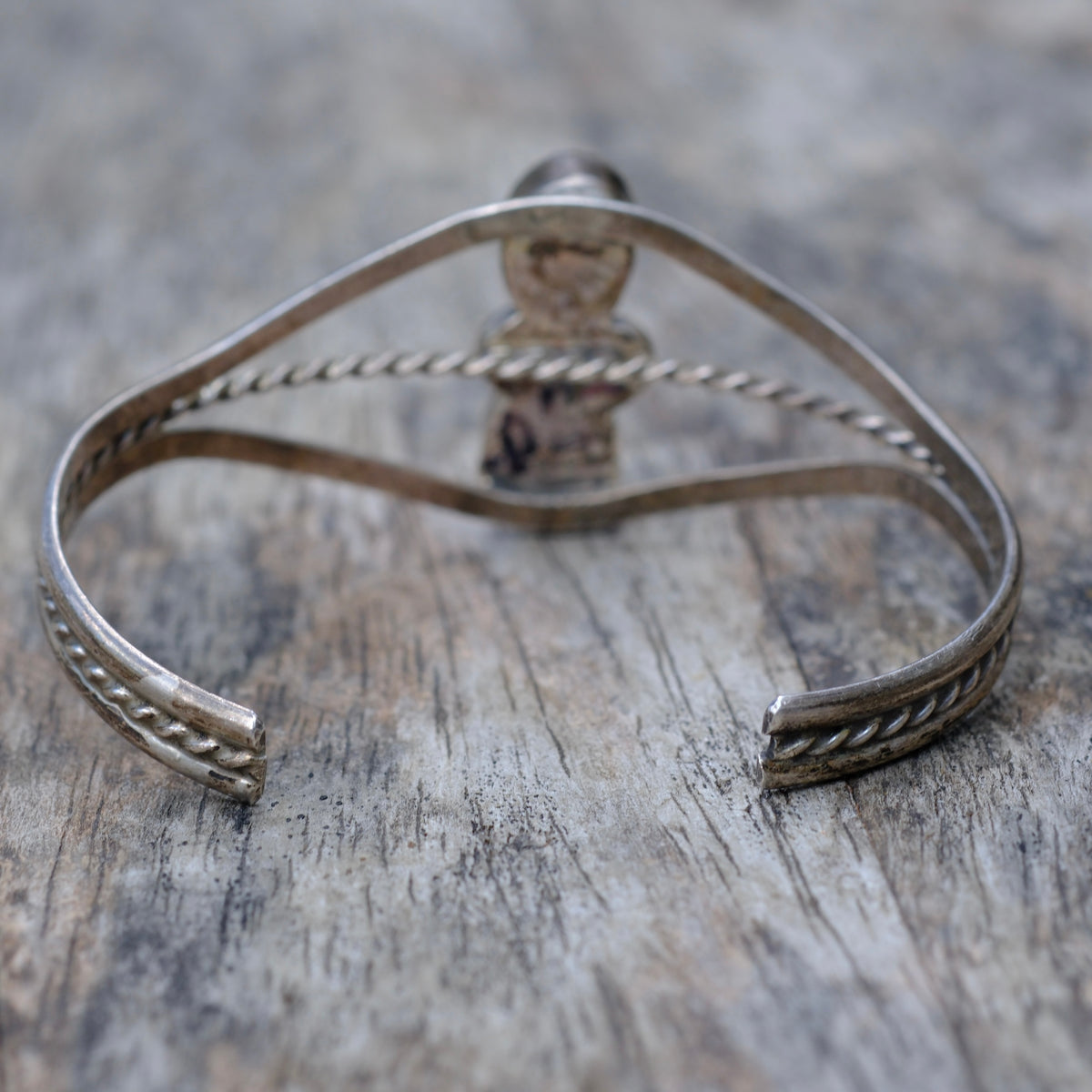 Vintage Sterling 2-Stone Onyx Cuff Bracelet