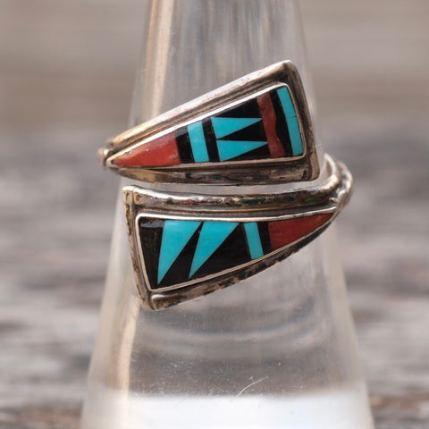 Vintage Sterling Multistone Inlay Overpass Ring 7