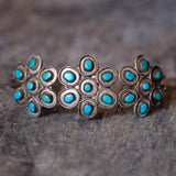 Vintage Sterling Turquoise Cluster Cuff Bracelet 6.25"