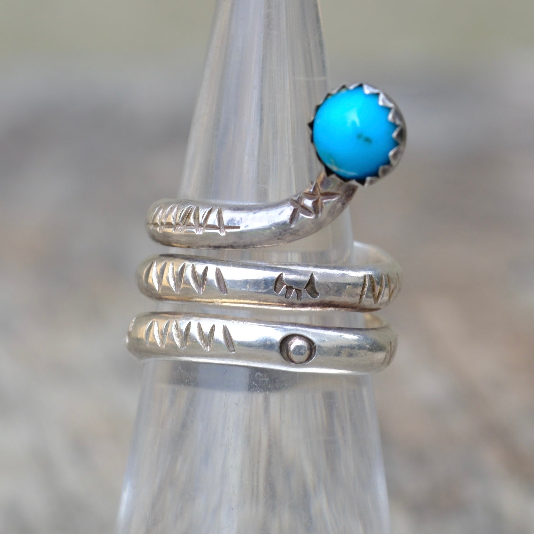 Vintage Sterling Stamped Turquoise Snake Ring 5
