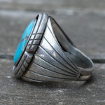 Vintage Sterling Turquoise Ribbed Band Ring 9