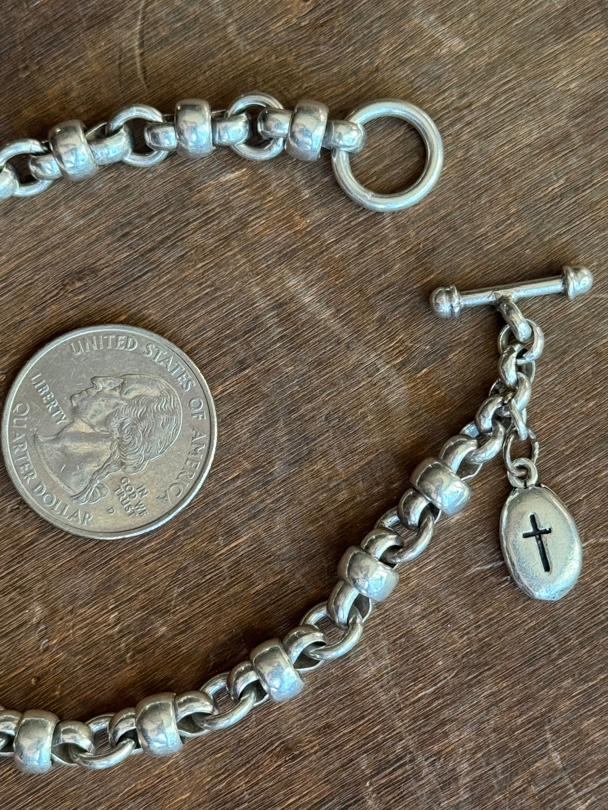 Vintage Sterling Silver 8.5” Interlocked Link Toggle Chain Bracelet