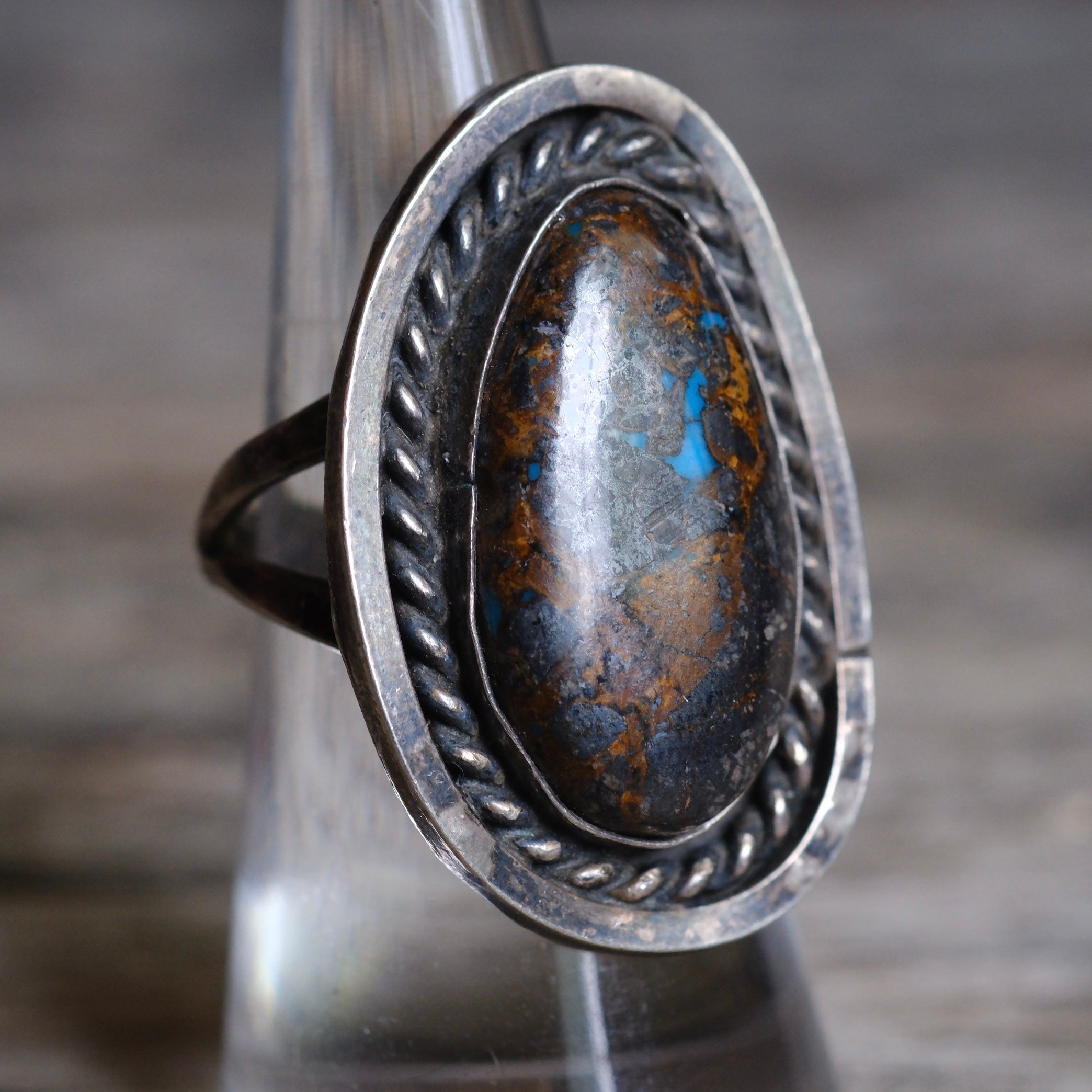 Vintage Sterling Turquoise Roper Ring 6.75