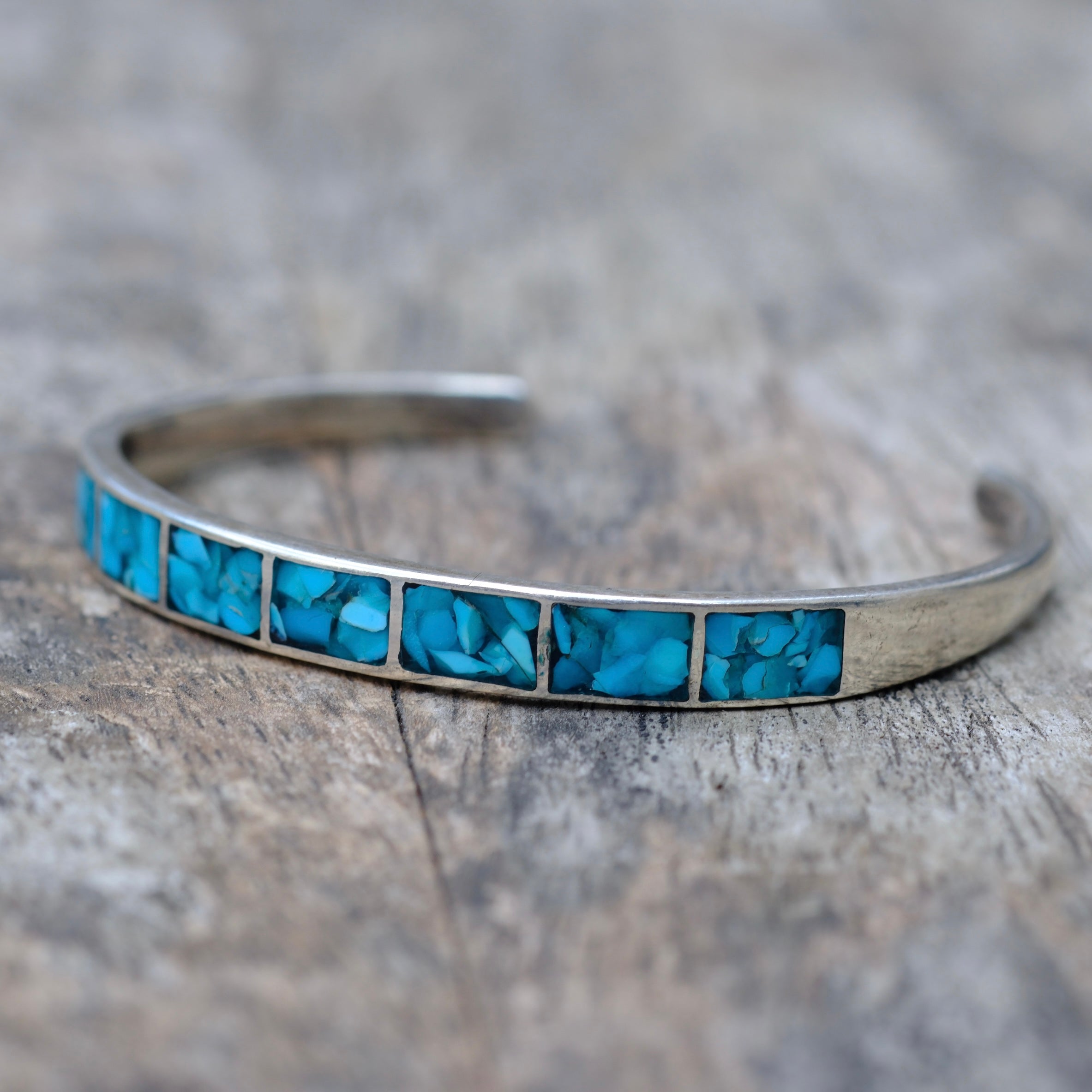 Vintage Sterling Crushed Turquoise Cuff Bracelet