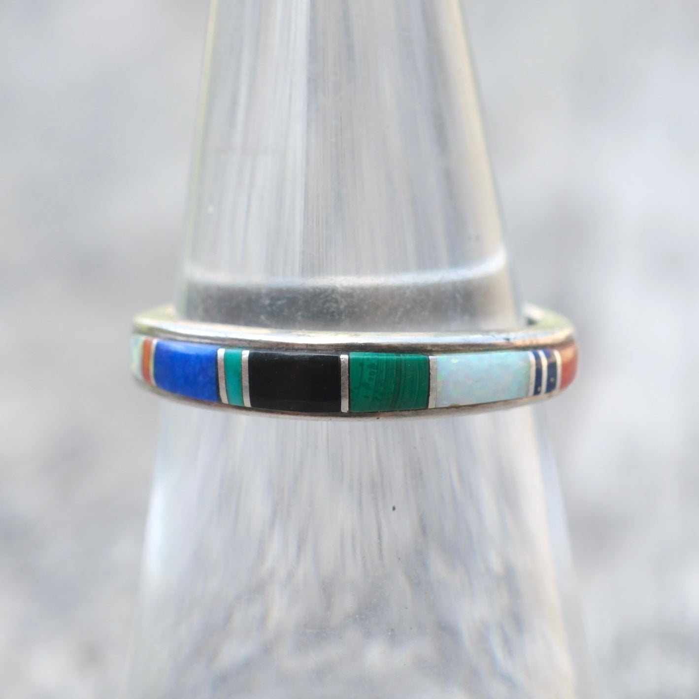 Vintage Sterling Multistone Inlay Band Ring 6.5