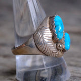 Vintage Sterling 2- Stone Turquoise Ring 10.5