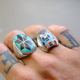 Vintage Sterling Multistone Inlay Panel Ring 8.5