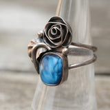Vintage Sterling Blue Abalone Rose Ring  6.75