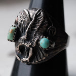 Vintage Sterling 2-Stone Turquoise Eagle Ring 9.5