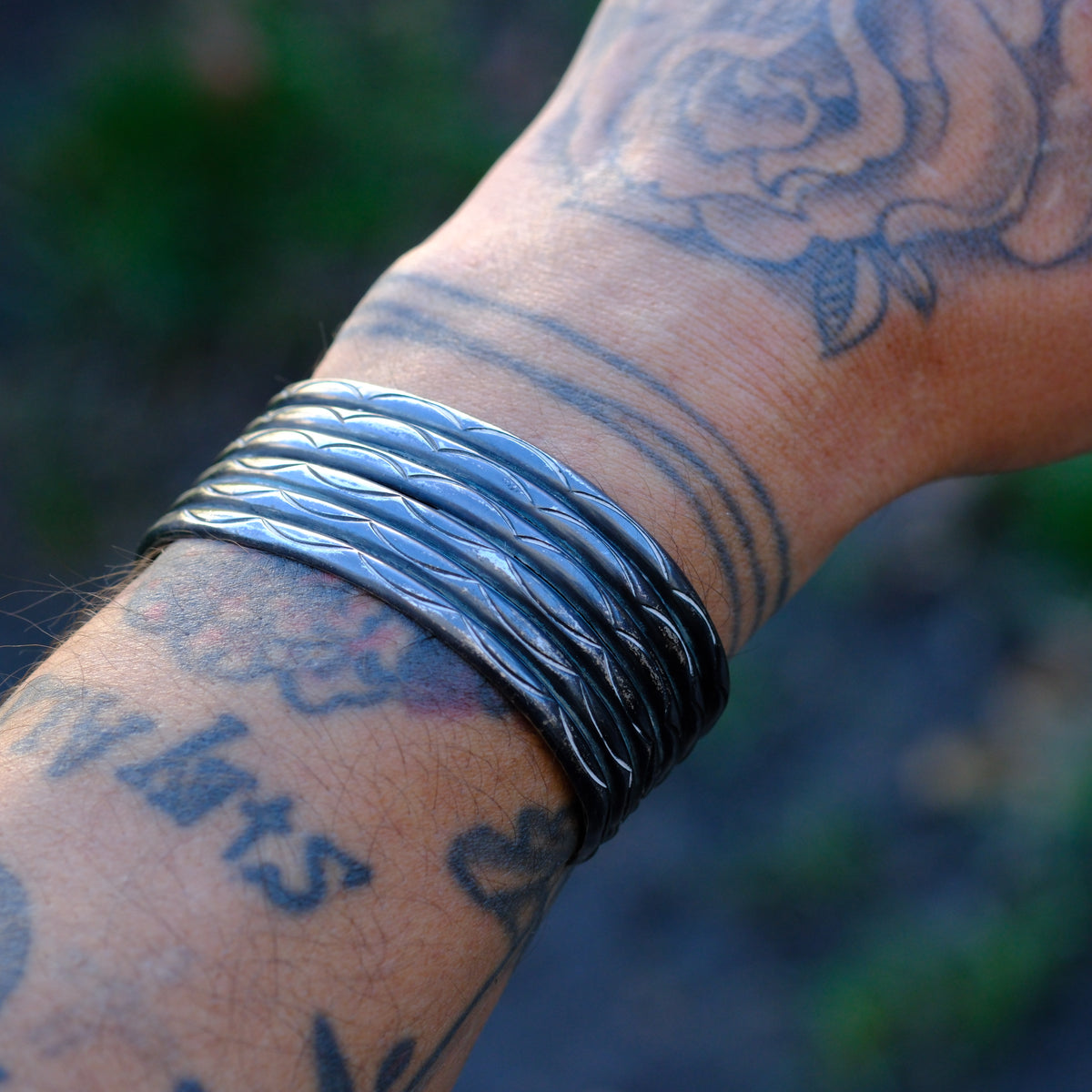 Vintage Sterling Silver Stamped Row Cuff Bracelet