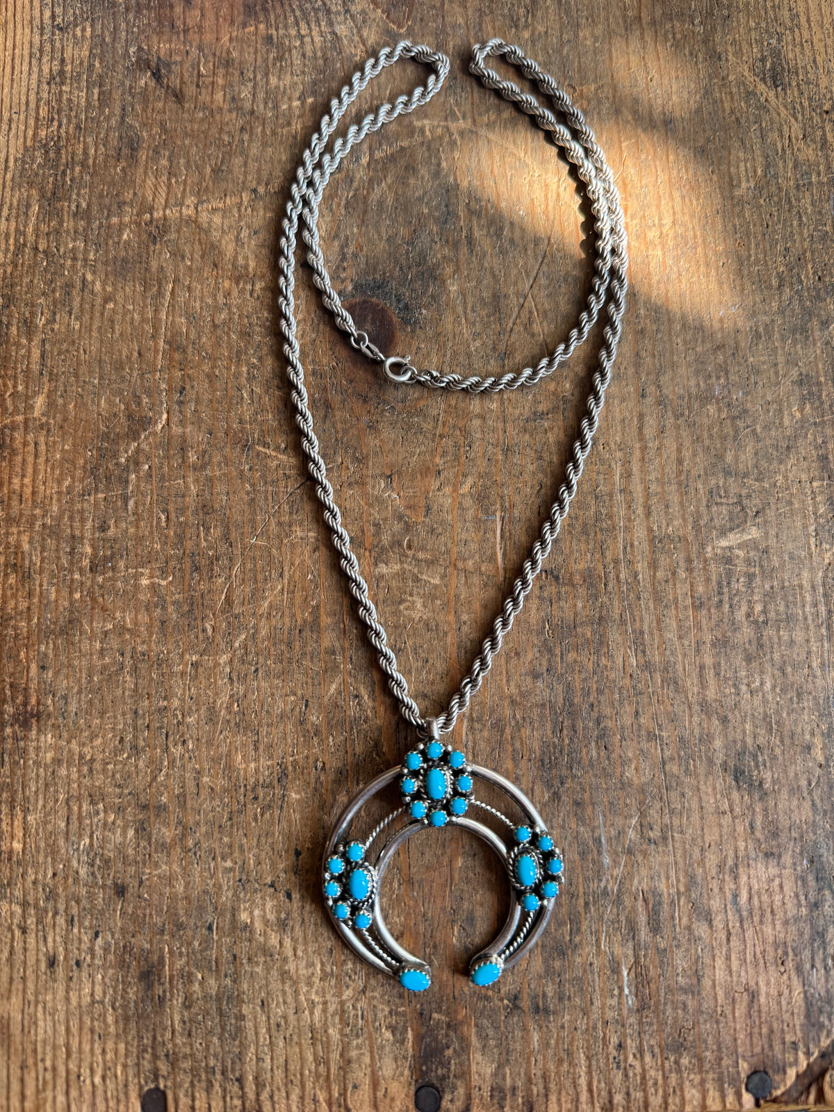 Vintage Sterling Silver Turquoise Flower Naja Necklace