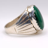 Vintage Sterling Malachite Ribbed Ring 10