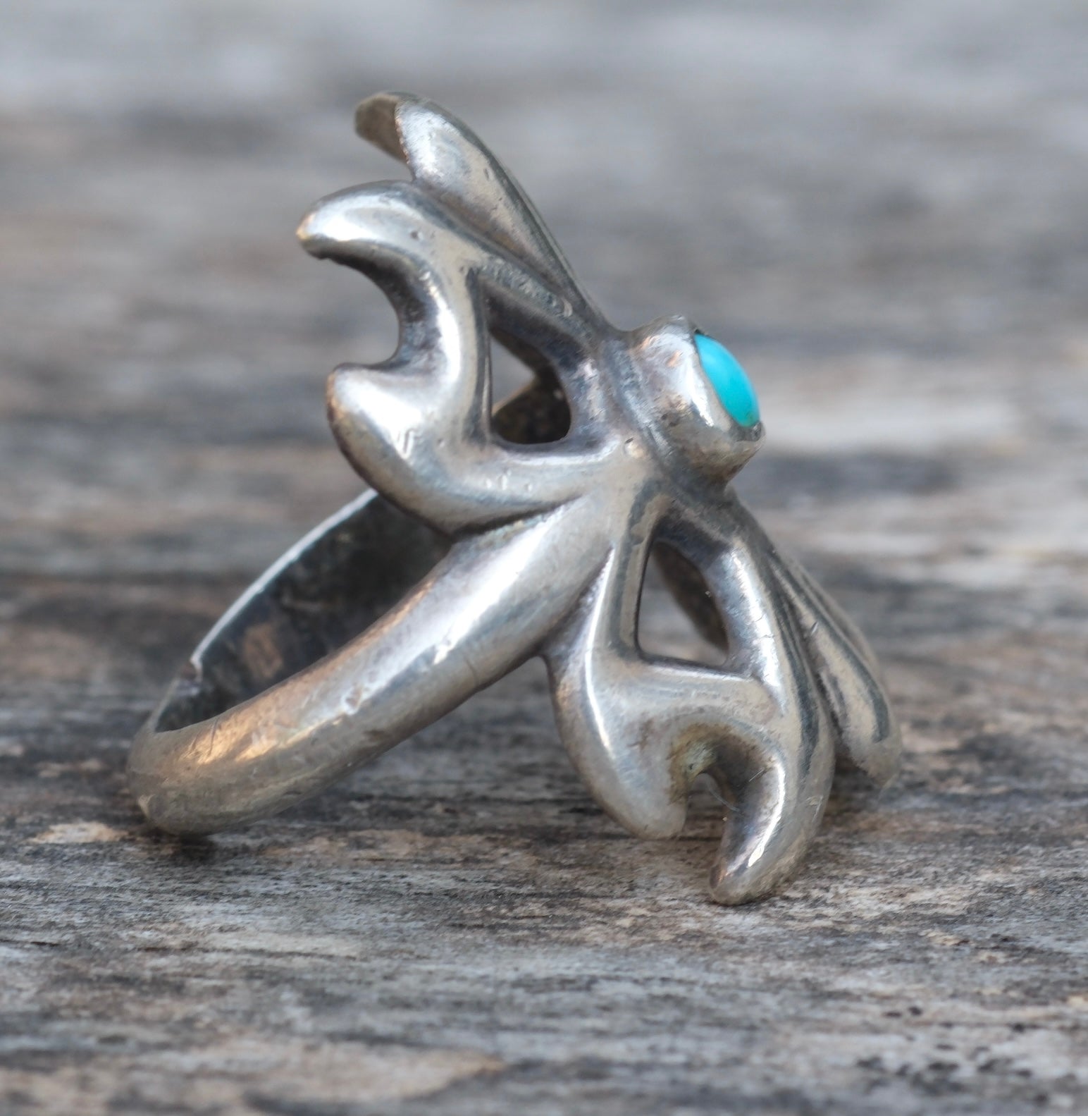 Vintage Sterling Turquoise Sandcast Ring 5.75