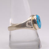 Vintage Sterling Turquoise Stamped Band Ring 10.75