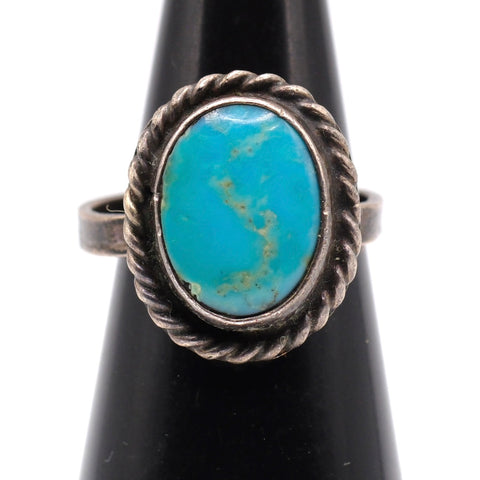 Vintage Sterling Turquoise Roper Ring 4