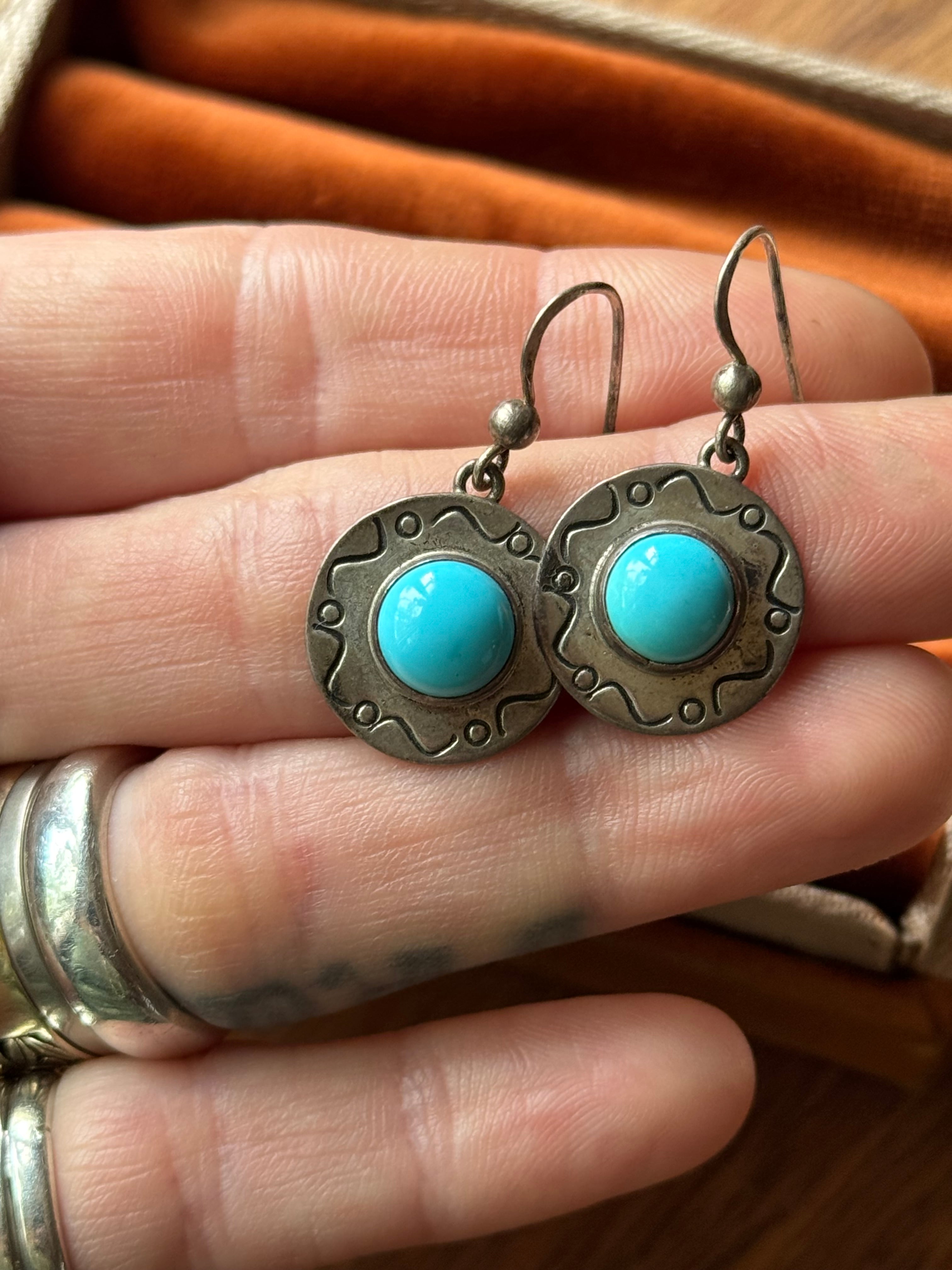 Vintage Sterling Silver Stamped Turquoise Earrings