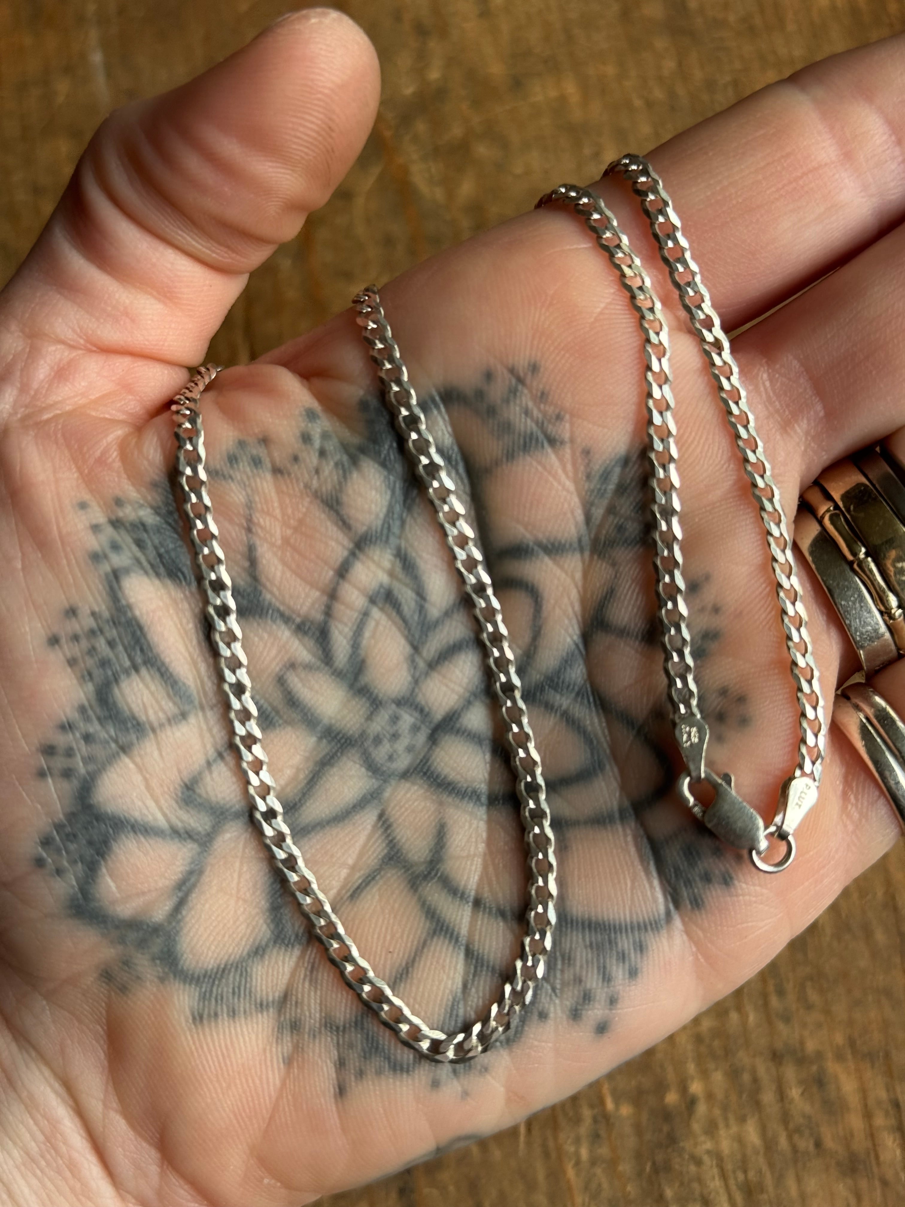 Vintage Sterling Silver 18” Flat Curb Chain