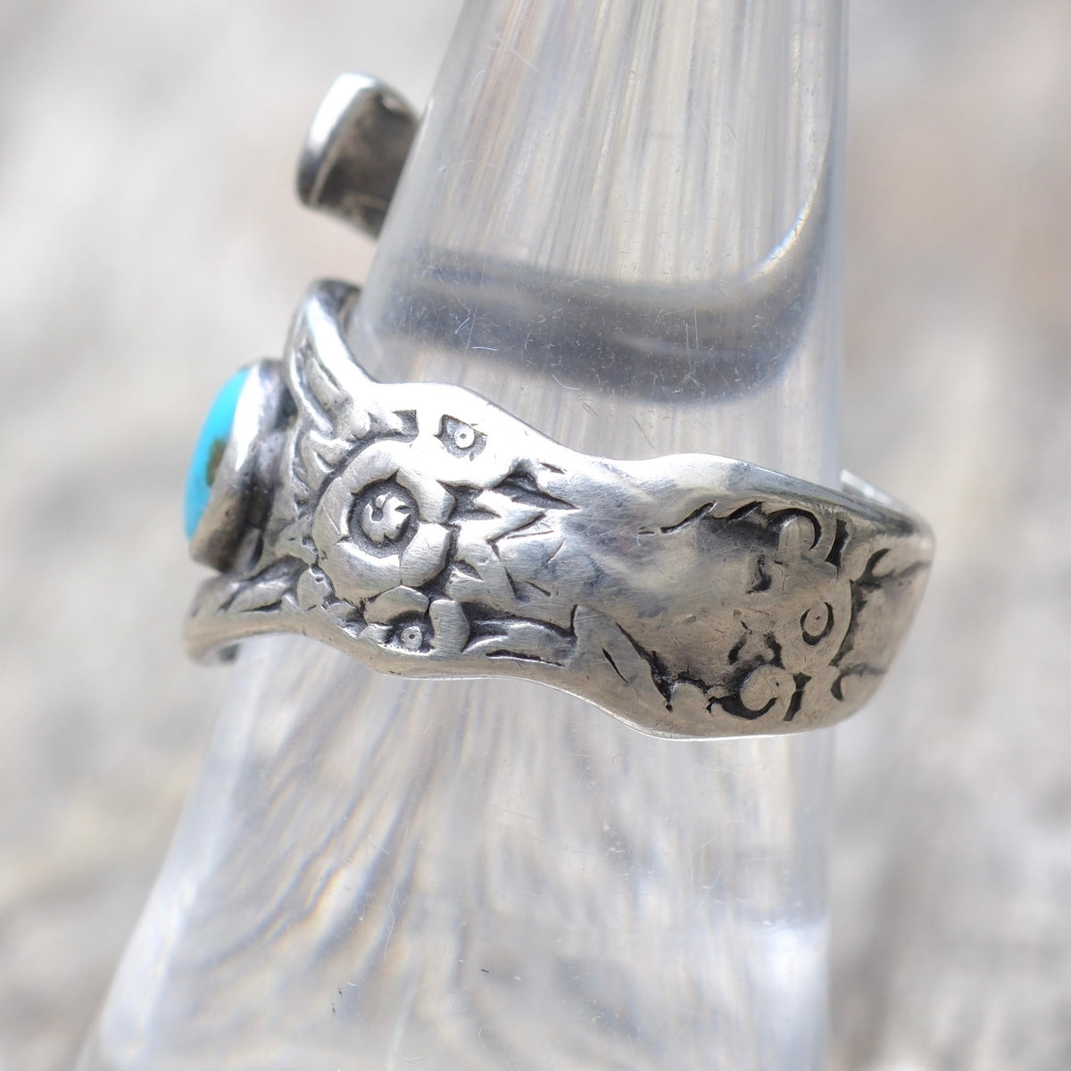 Vintage Sterling Turquoise Spoon Ring 7