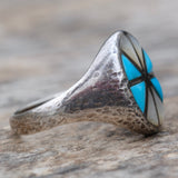 Vintage Sterling Turquoise and Mother Of Pearl Inlay Ring 11