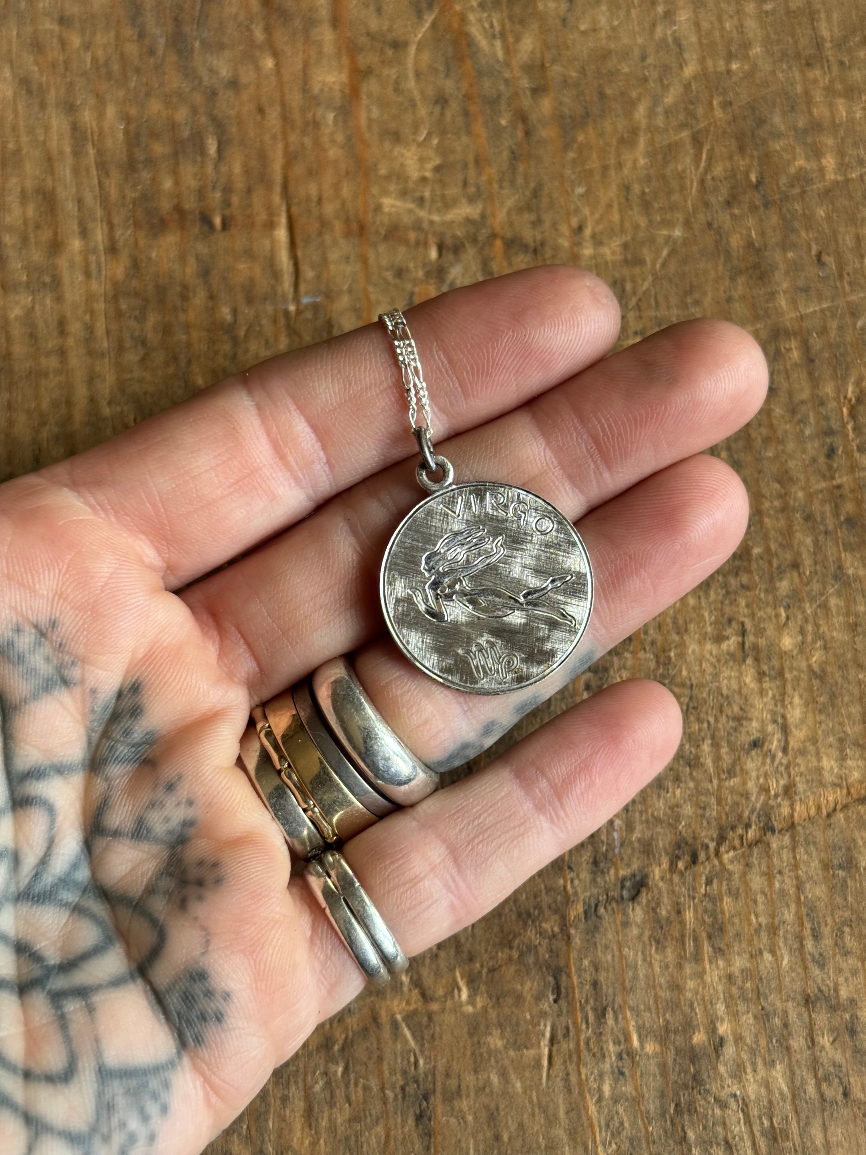 Vintage Sterling Silver Virgo Medallion Necklace