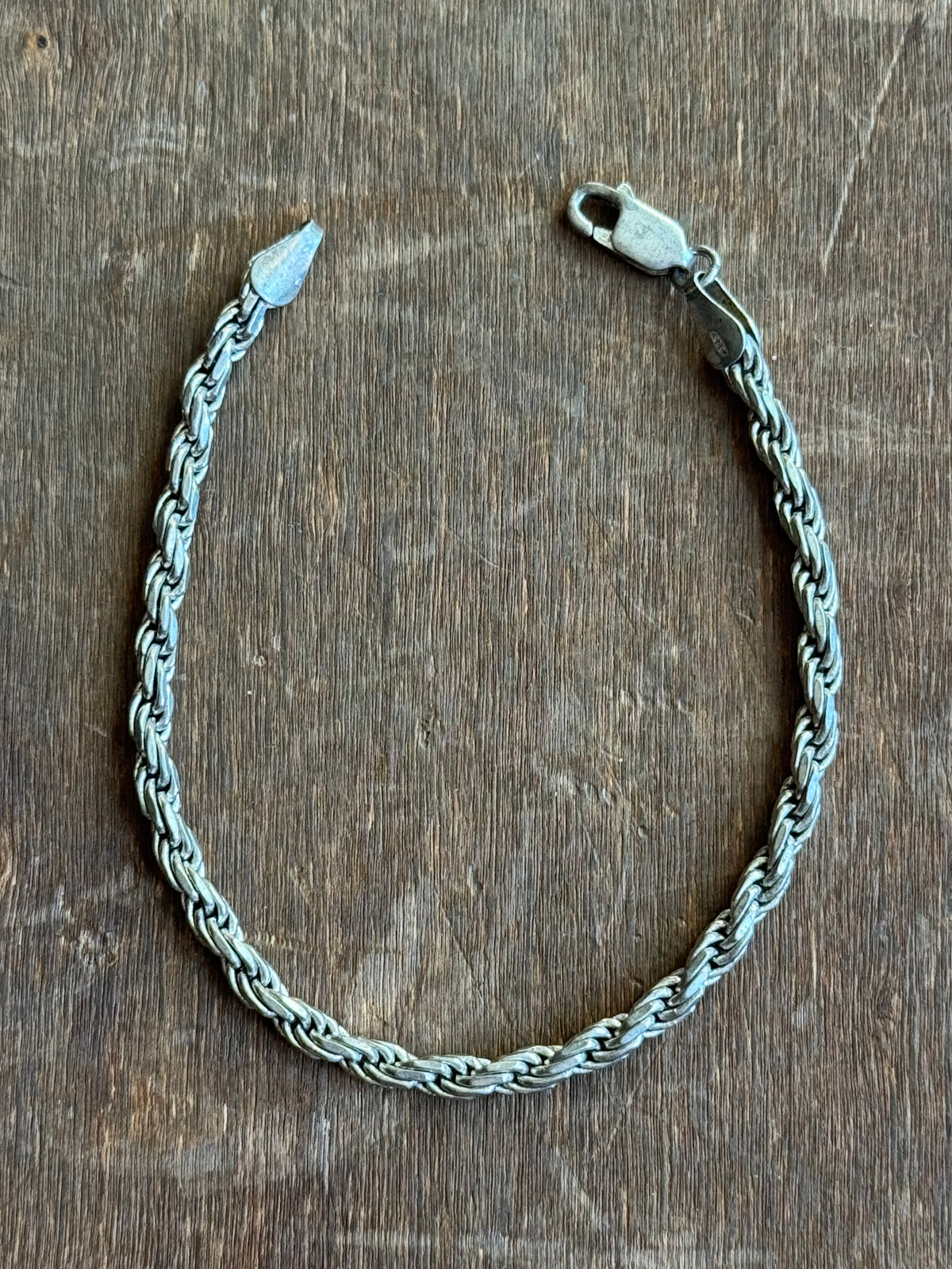 Vintage Sterling Silver 7” Rope Chain Bracelet